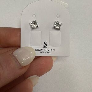 Suzy Levian Sterling Silver White Topaz Single Stud Earrings NWT Sample item